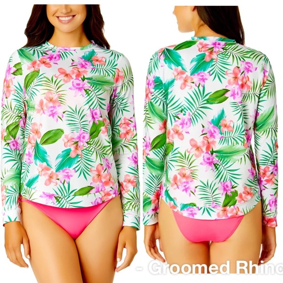 Hurley Tropical Print Long Sleeve Rash Guard Size S - Picture 1 of 5